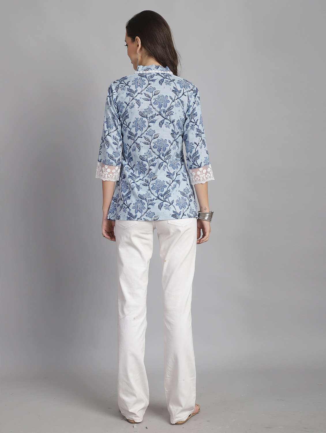 women three quarter sleeve a-line ethnic top - 21964836 -  Standard Image - 2