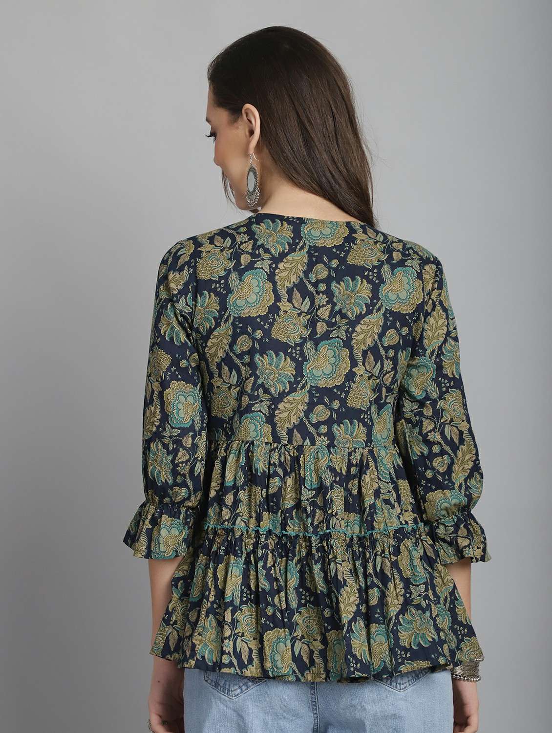 women three quarter sleeve a-line ethnic top - 21964838 -  Standard Image - 2