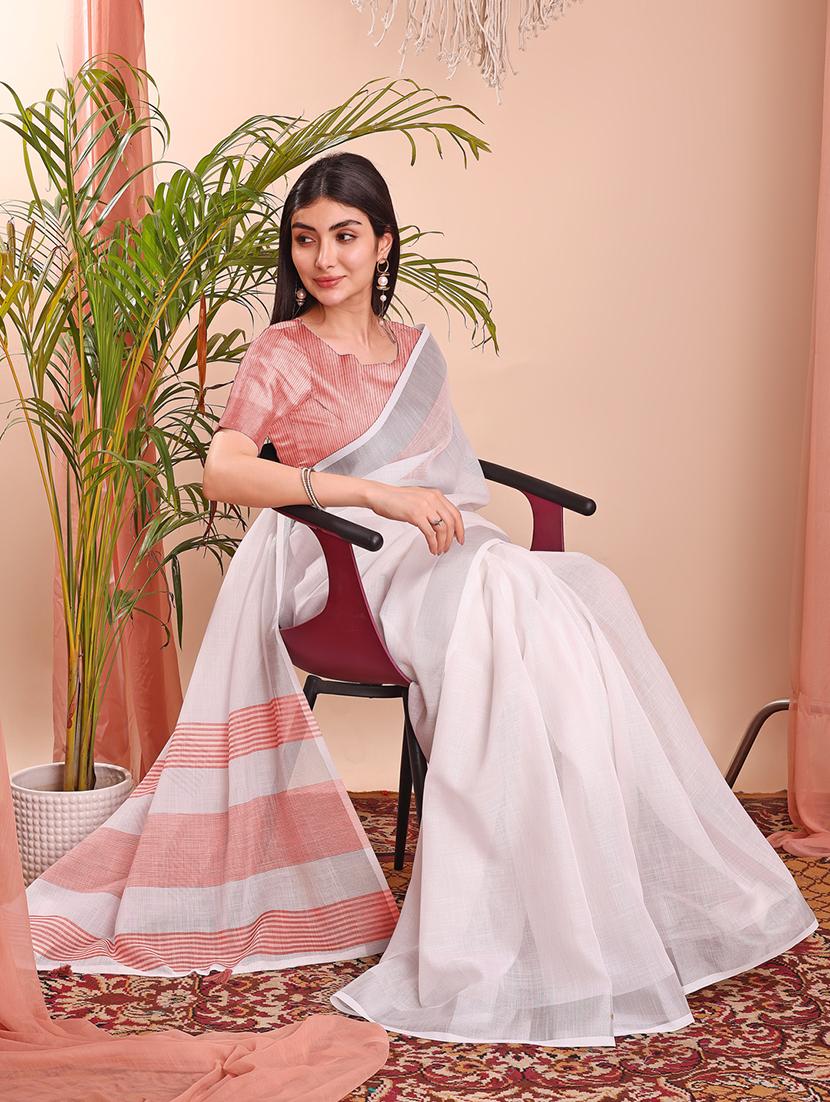 women solid with bordered saree with blouse - 21964919 - Standard Image - 2