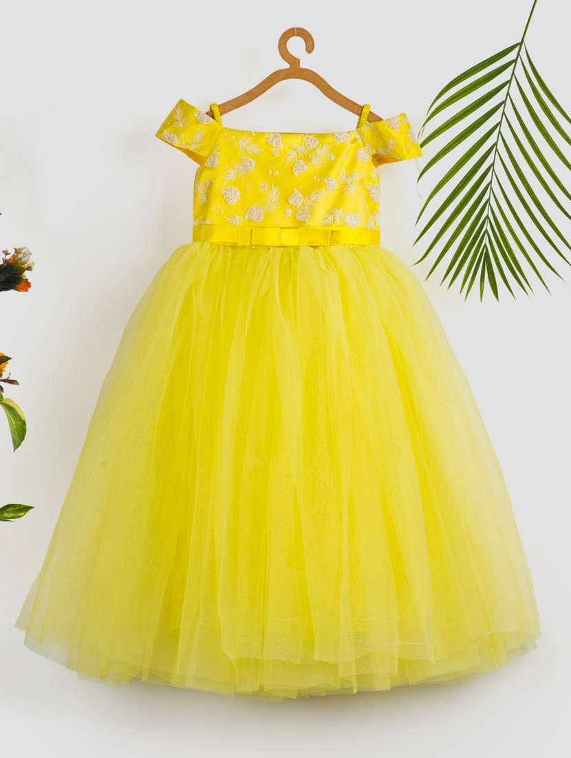 girls self designed off shoulder party gown