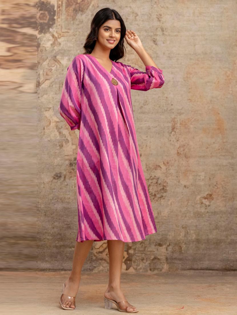 women three quarter sleeve a-line ethnic dress - 21964989 - Standard Image - 2