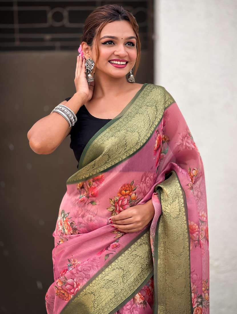 women floral printed bordered saree with blouse - 21965055 -  Standard Image - 2