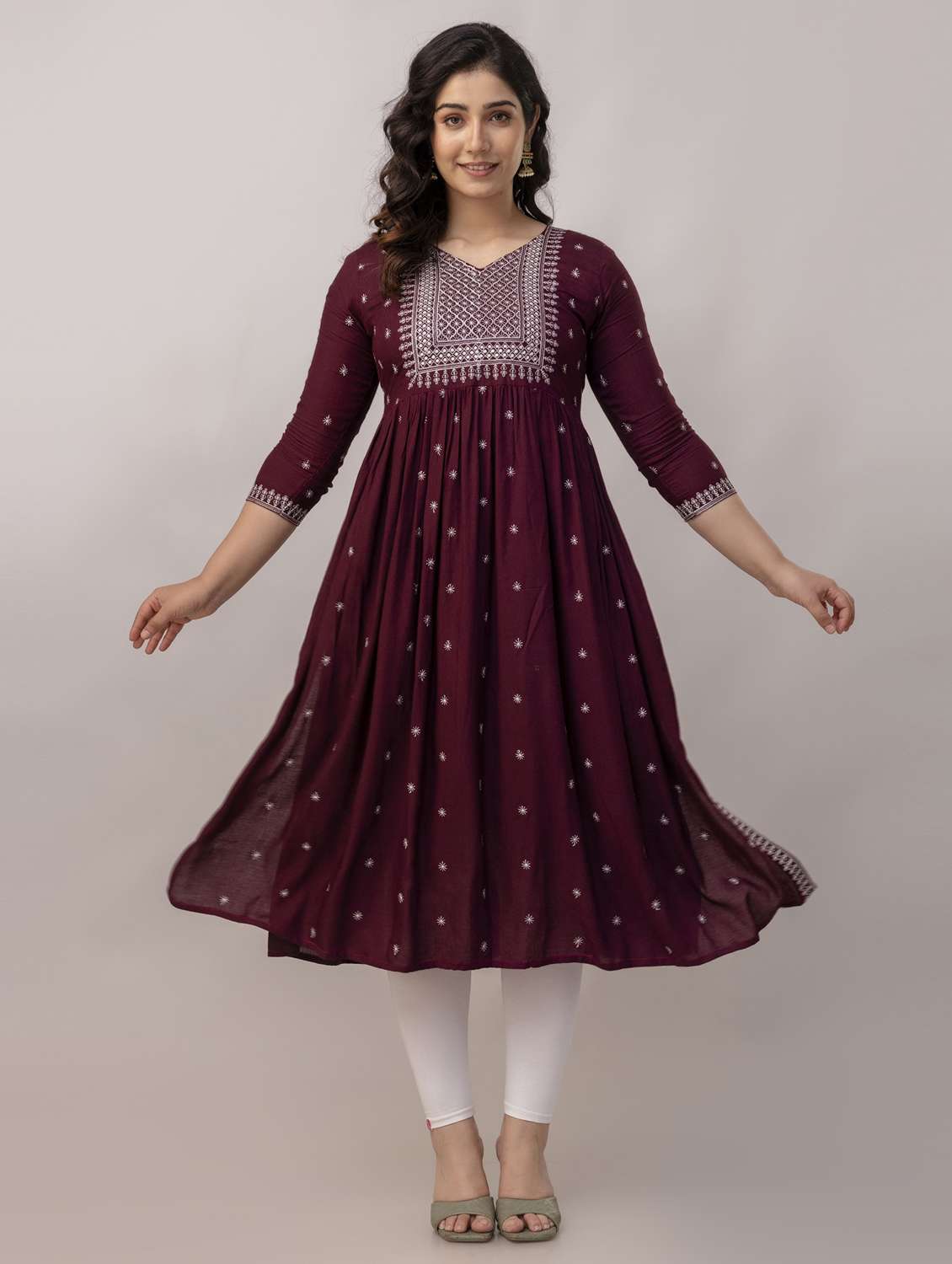 women three quarter sleeve a-line kurta