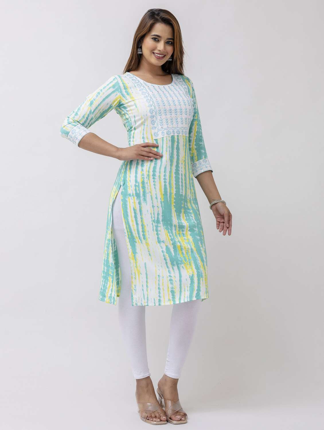 women three quarter sleeve straight kurta