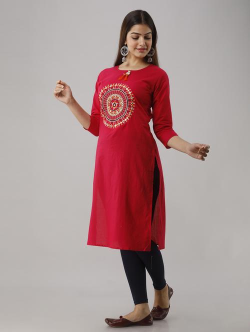 women three quarter sleeve straight kurta - 21965089 - Standard Image - 0