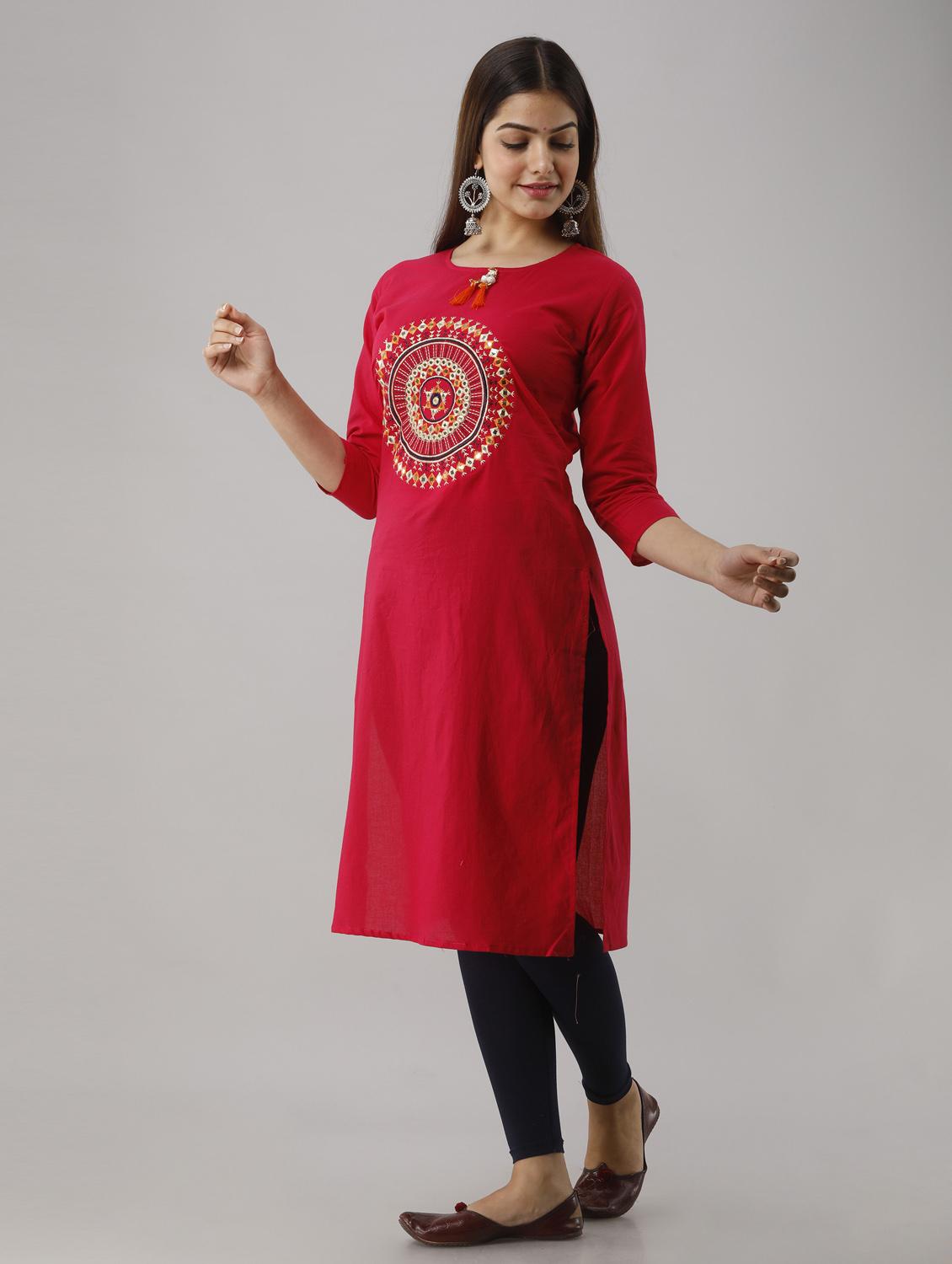 women three quarter sleeve straight kurta - 21965089 - Zoom Image - 0