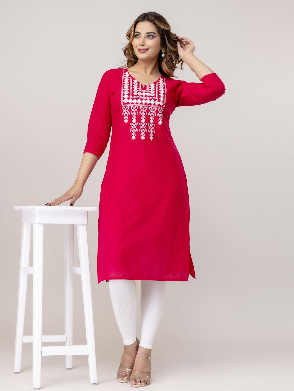 women three quarter sleeve straight kurta - 21965091 - Zoom Image - 0