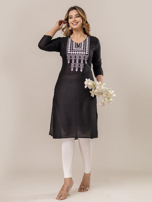 women three quarter sleeve straight kurta - 21965092 - Standard Image - 0