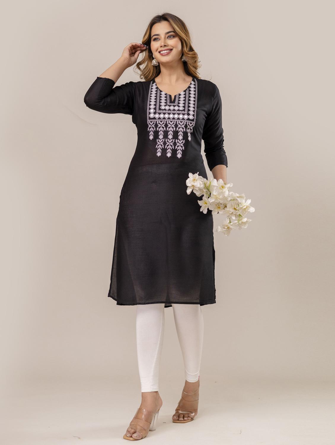 women three quarter sleeve straight kurta - 21965092 - Zoom Image - 0