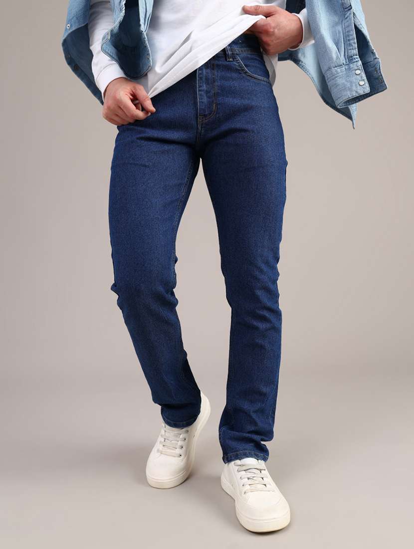 men solid mid rise slim fit jean