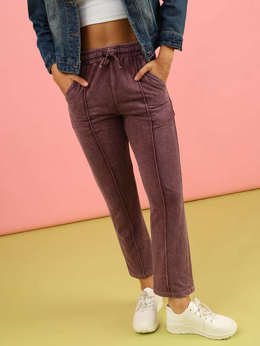 women solid mid rise regular fit track pant