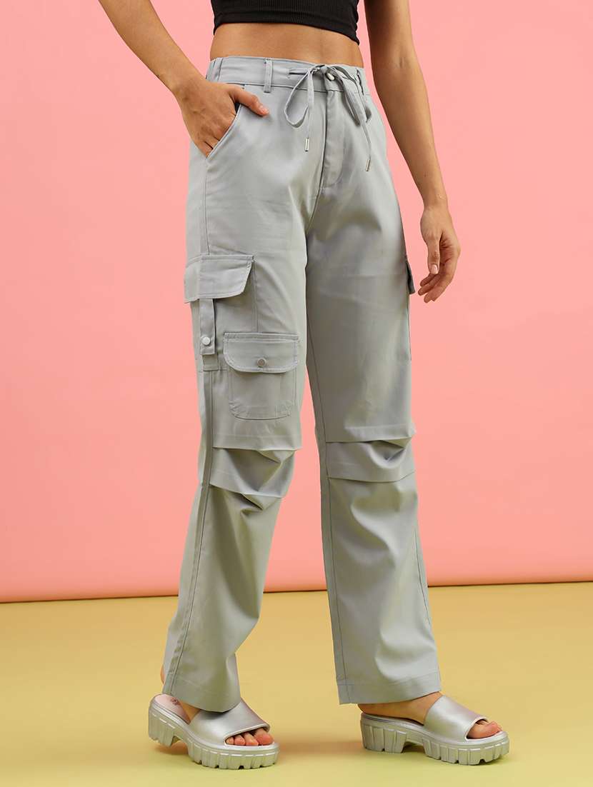 women solid mid rise regular fit cargo - 21965464 -  Standard Image - 2