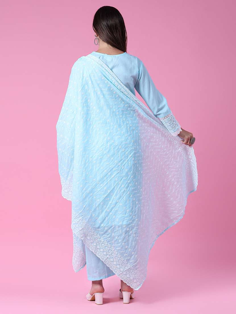 women three quarter sleeve kurta pant with dupatta set - 21965518 -  Standard Image - 2