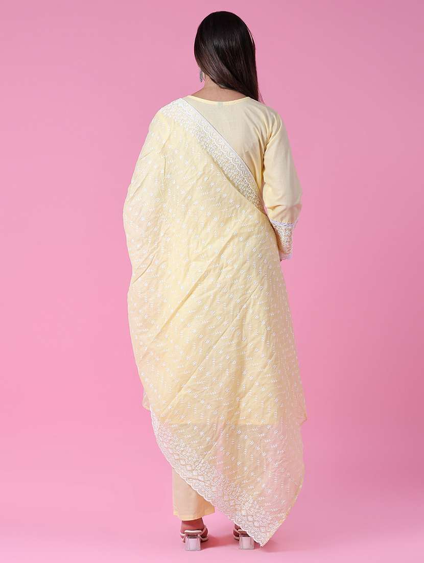 women three quarter sleeve kurta pant with dupatta set - 21965519 -  Standard Image - 2