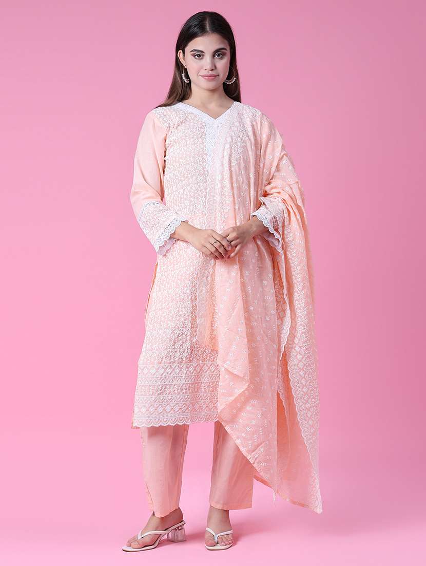 women three quarter sleeve kurta pant with dupatta set