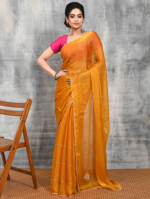 women solid with work embellished saree with blouse - 21965523 - Standard Image - 0
