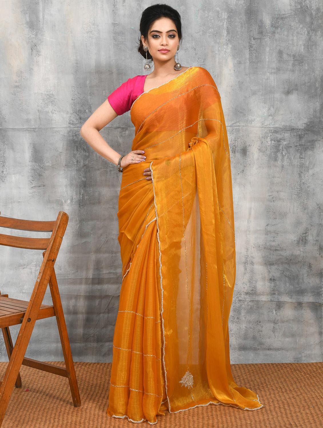 women solid with work embellished saree with blouse - 21965523 - Zoom Image - 0