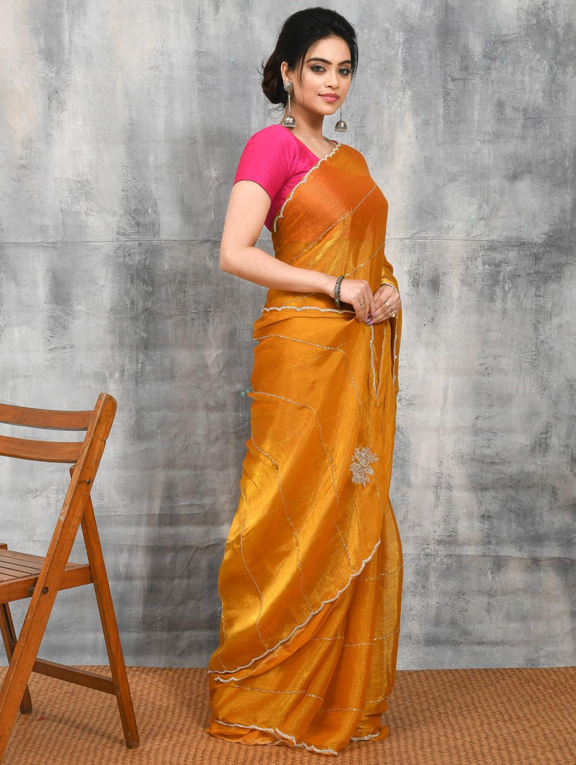 women solid with work embellished saree with blouse - 21965523 - Standard Image - 2