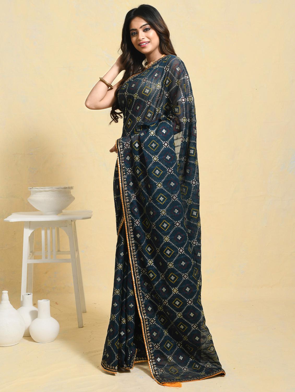 women printed casual wear saree with blouse - 21965532 - Standard Image - 2