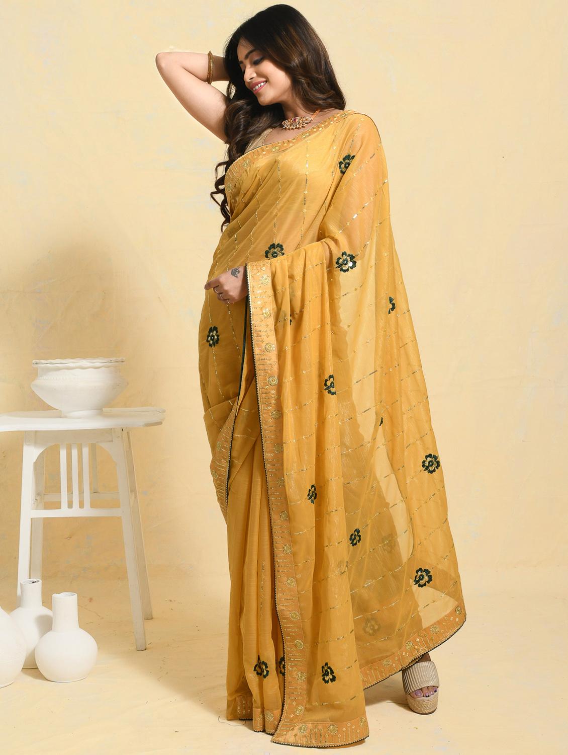women solid with work embroidered saree with blouse - 21965547 - Standard Image - 2