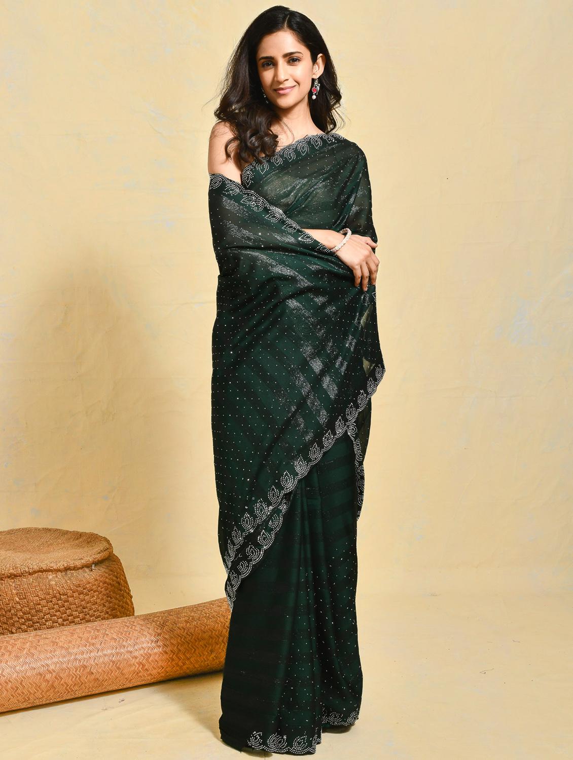 women striped embellished saree with blouse - 21965552 - Standard Image - 2
