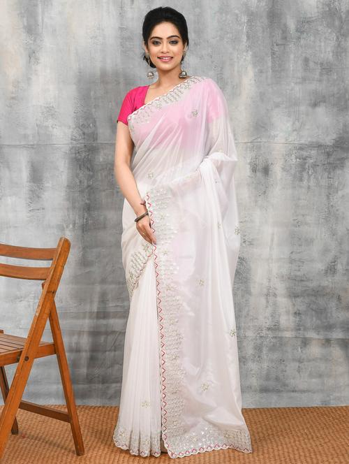 women solid with work embroidered saree with blouse - 21965584 - Standard Image - 0