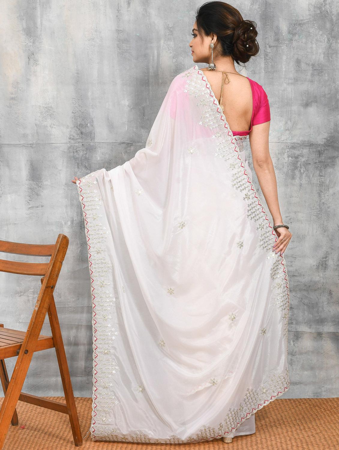 women solid with work embroidered saree with blouse - 21965584 - Standard Image - 2