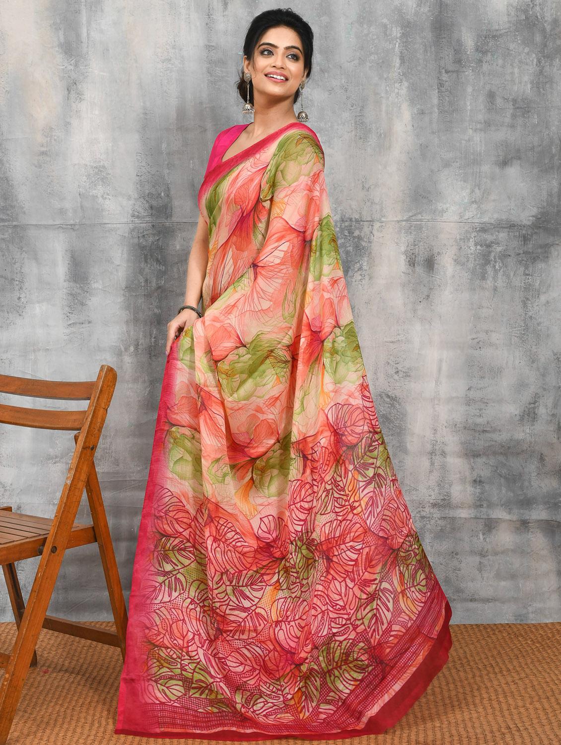 women printed casual wear saree with blouse - 21965591 - Standard Image - 2