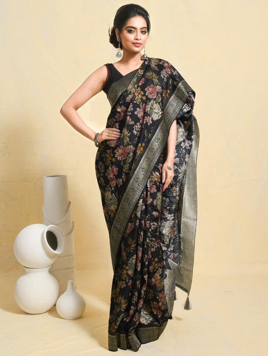 women floral printed bordered saree with blouse - 21965607 -  Zoom Image - 0