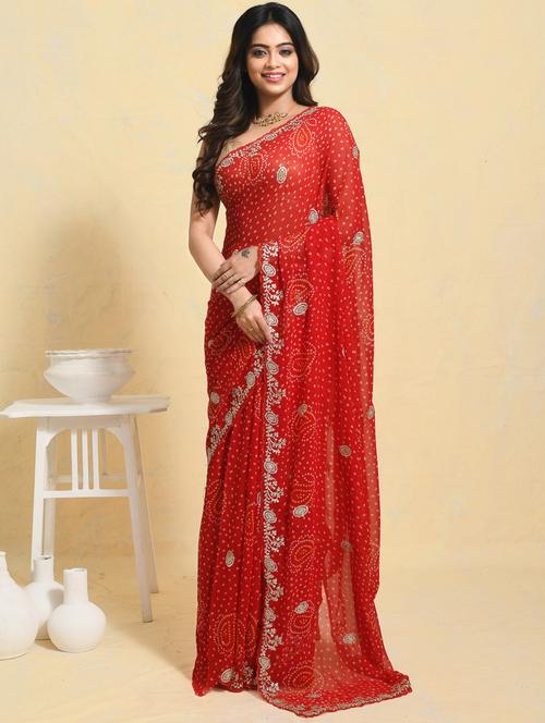 women bandhani printed embroidered saree with blouse - 21965627 - Standard Image - 0