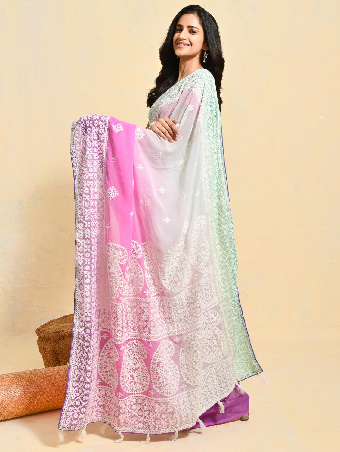 women ombre printed embroidered saree with blouse - 21965629 - Standard Image - 2