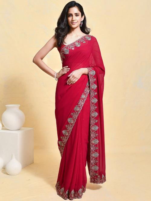 women solid with bordered saree with blouse - 21965641 - Standard Image - 0