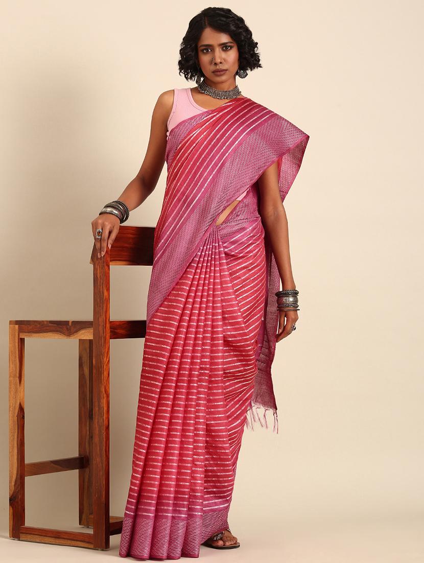 women striped bordered saree with blouse - 21965678 - Standard Image - 2