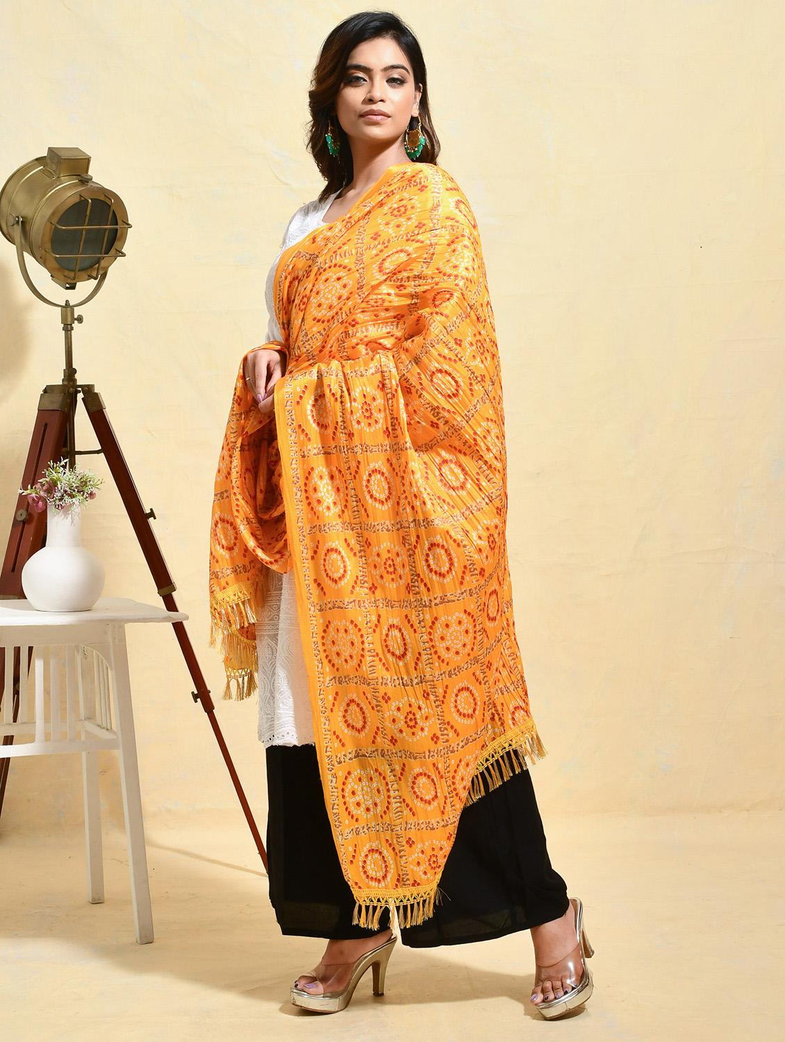 women yellow bandhani printed dupatta - 21965776 - Standard Image - 2