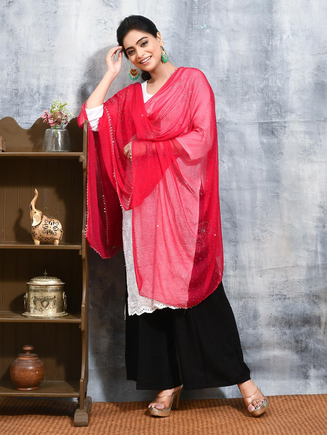 women solid with work embellished dupatta - 21965786 - Standard Image - 2
