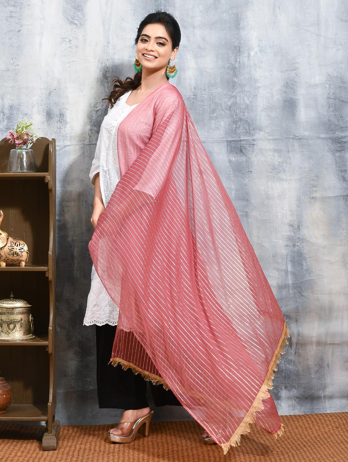 women pink striped dupatta - 21965787 - Standard Image - 2