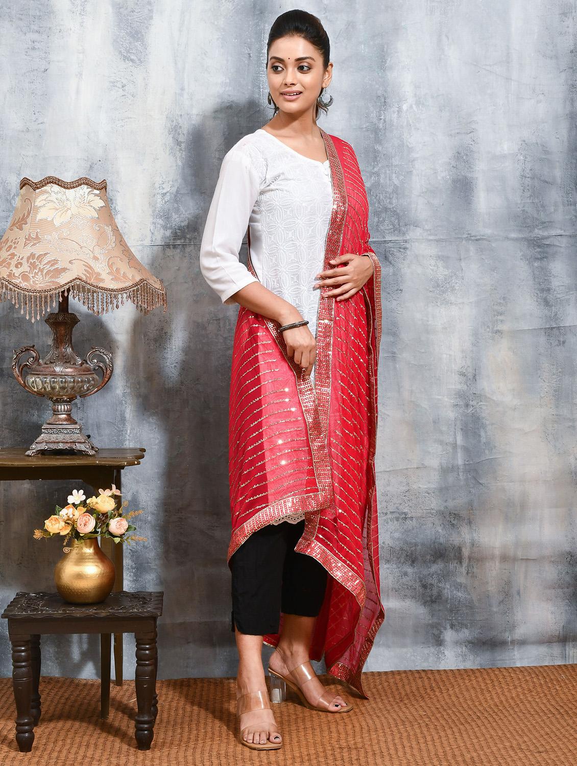 women solid with work embellished dupatta - 21965804 - Standard Image - 2