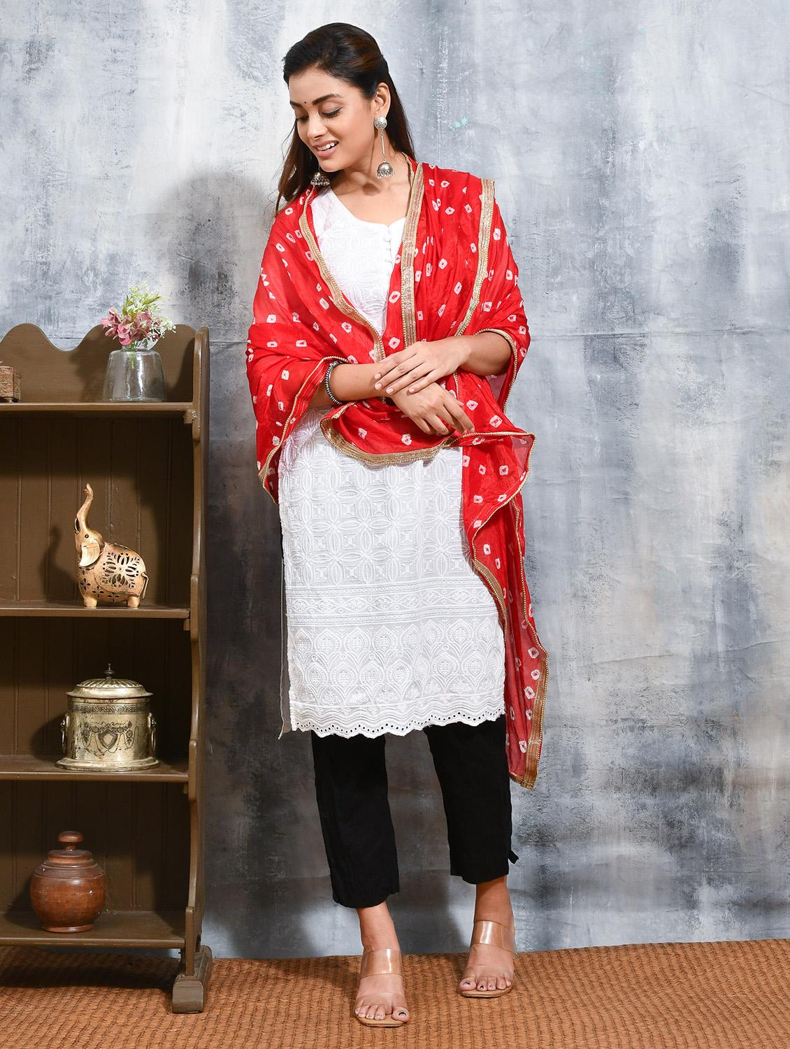 women red bandhani printed dupatta - 21965820 - Standard Image - 2