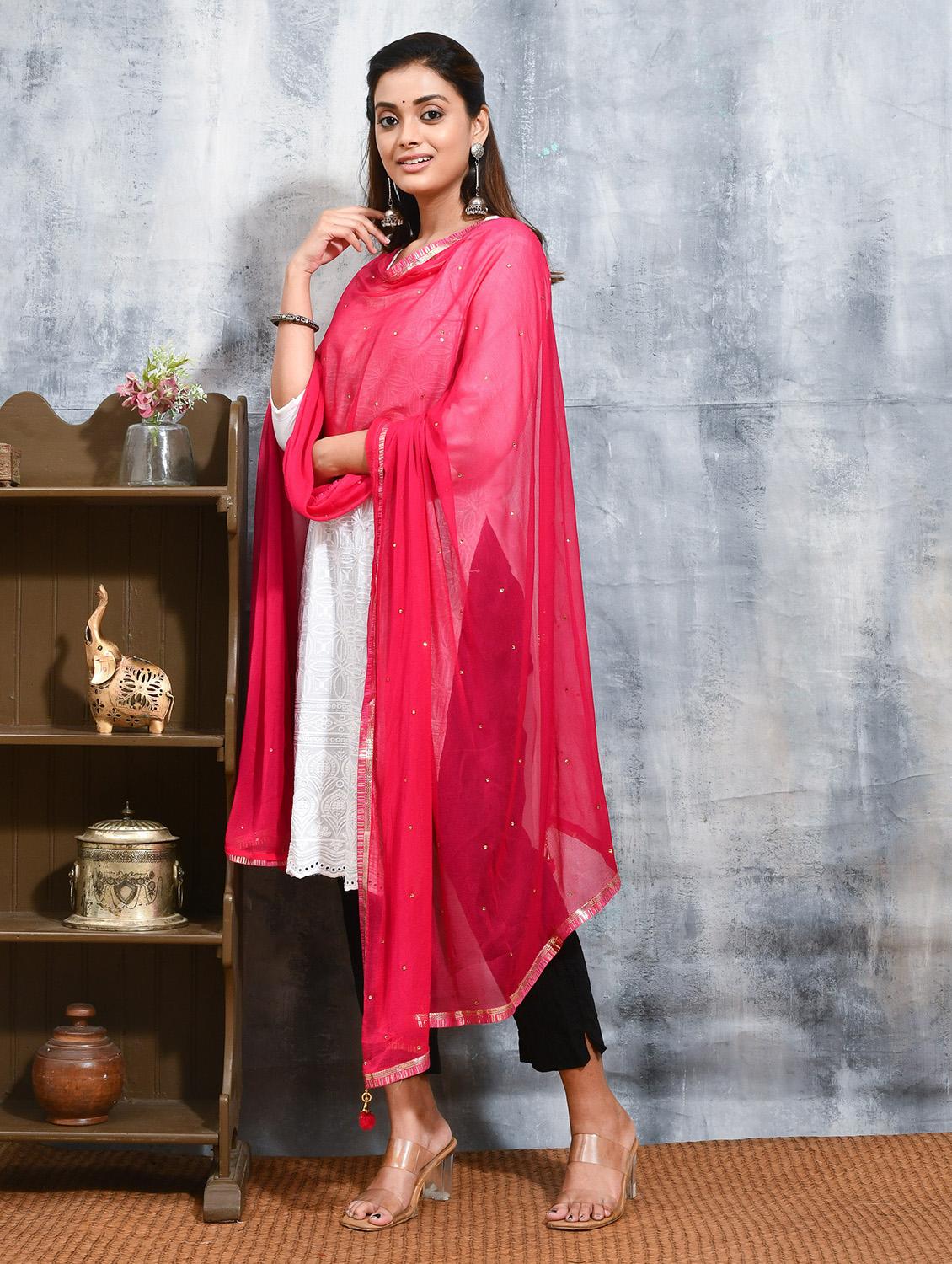 women solid with work embellished dupatta - 21965838 - Standard Image - 2