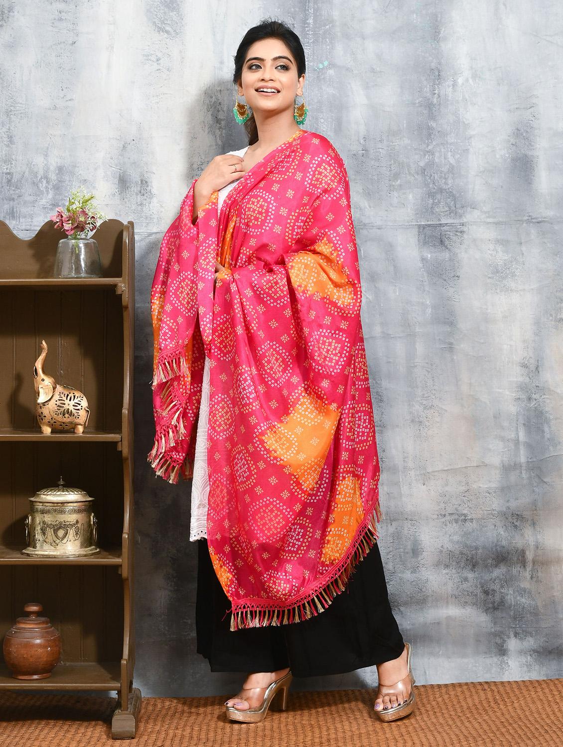 women pink bandhani printed dupatta - 21965856 - Standard Image - 2