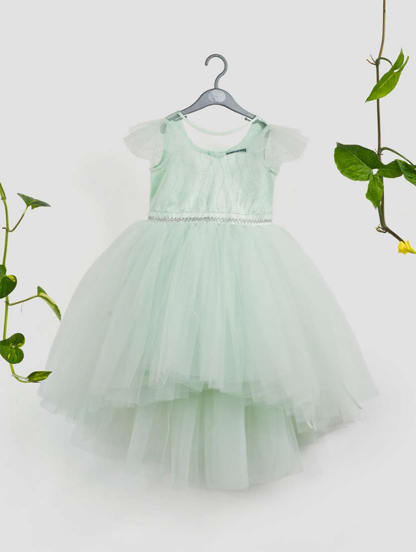 sea green net fit & flare dress