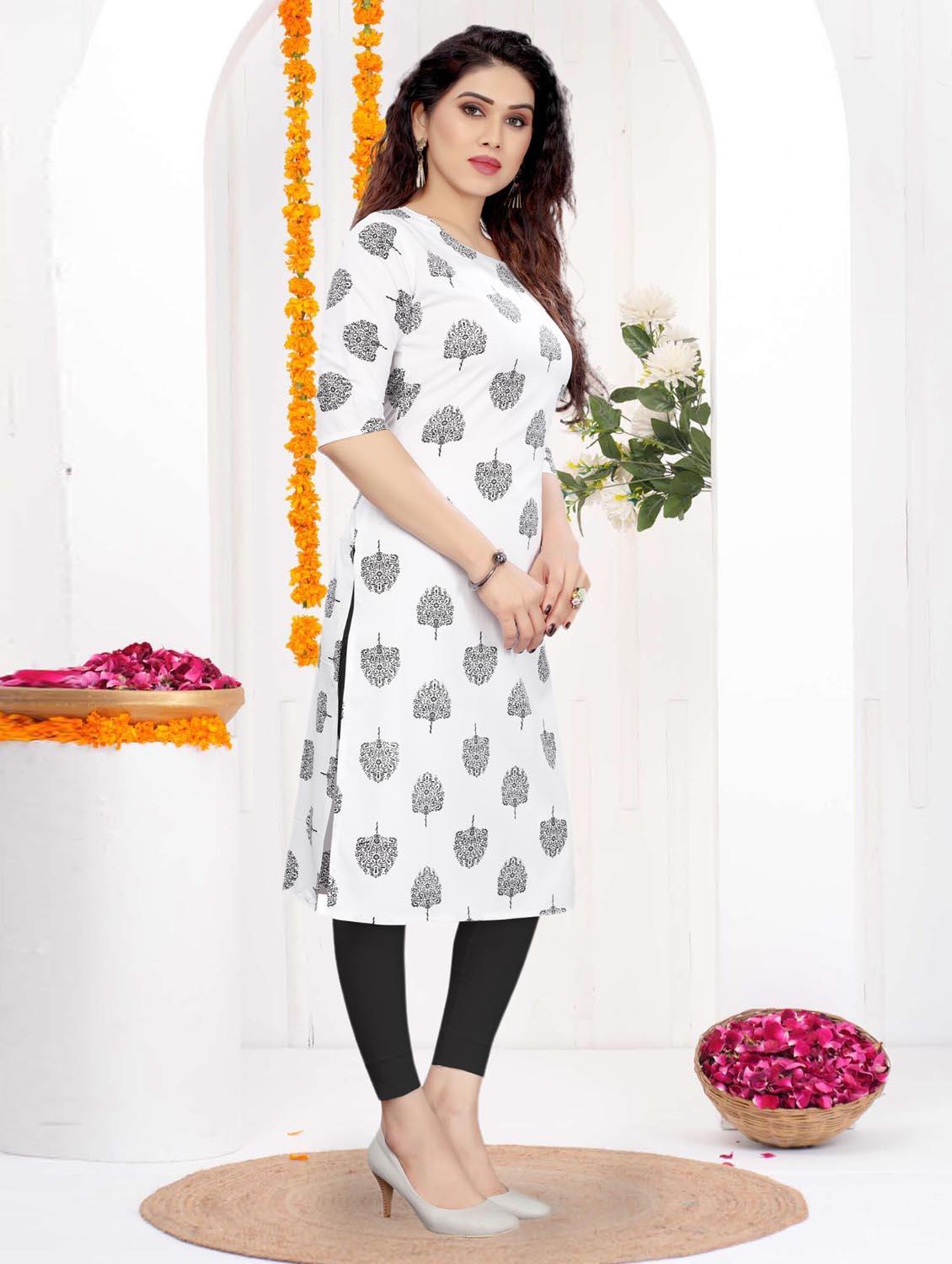 women printed three quarter sleeve straight kurta - 21965887 - Standard Image - 2