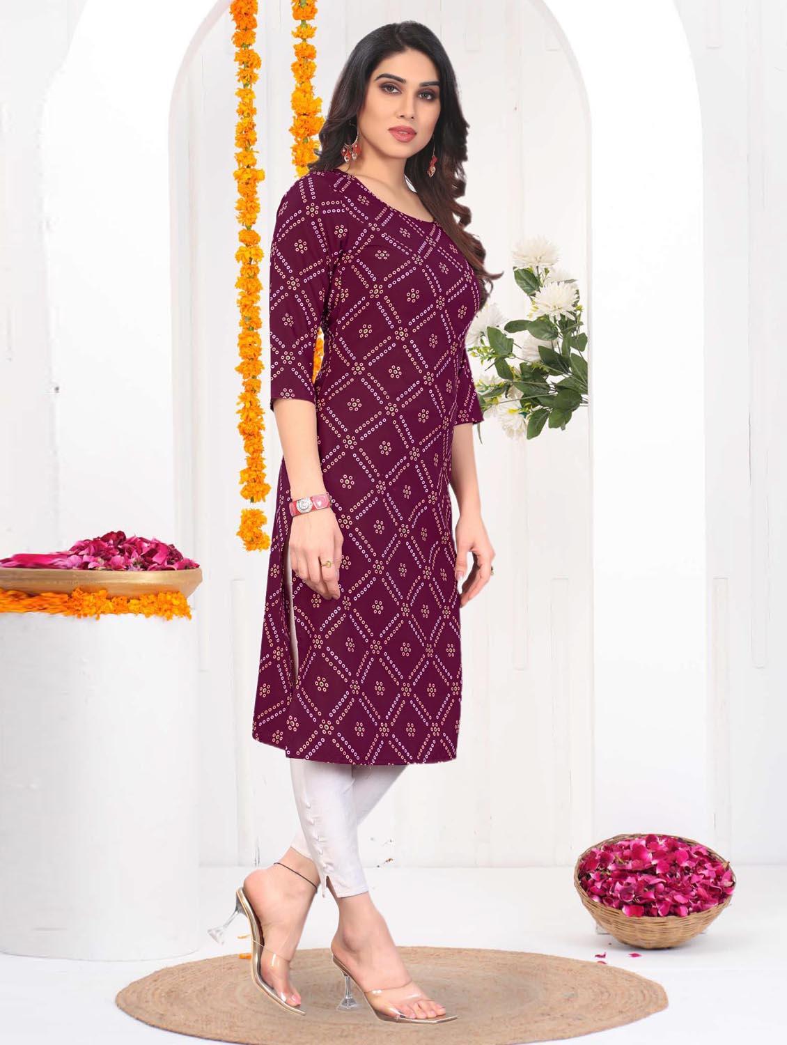 women printed three quarter sleeve straight kurta - 21965896 - Standard Image - 2