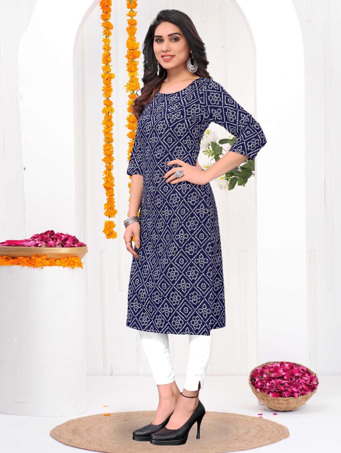 women printed three quarter sleeve straight kurta - 21965902 - Standard Image - 2