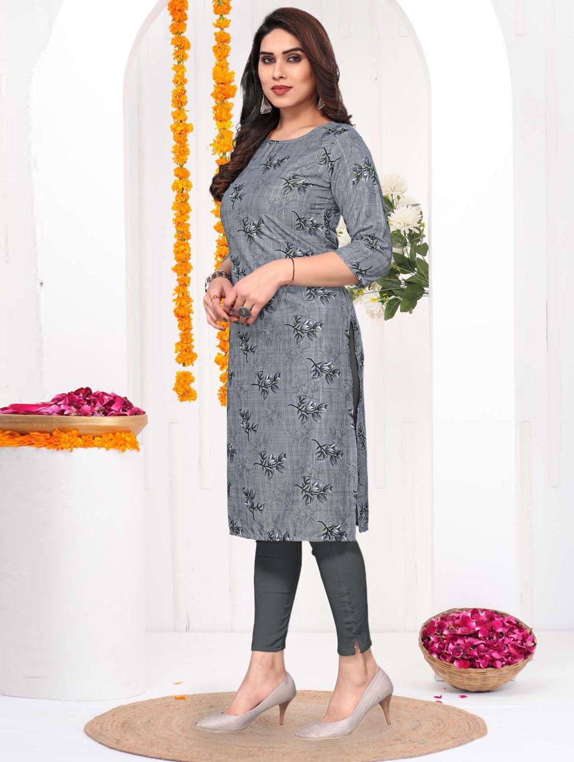 women printed three quarter sleeve straight kurta - 21965912 -  Standard Image - 2