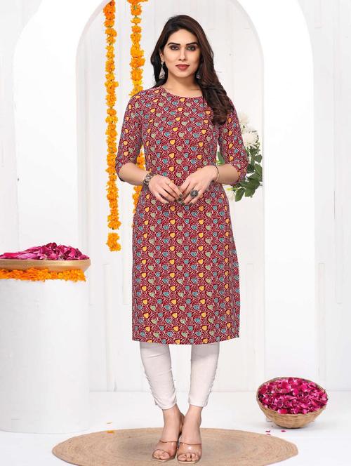women printed three quarter sleeve straight kurta - 21965921 - Standard Image - 0