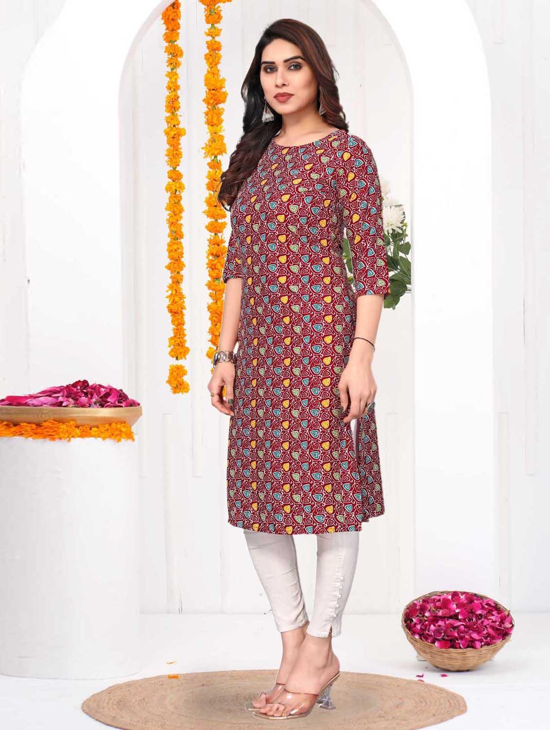 women printed three quarter sleeve straight kurta - 21965921 - Standard Image - 2