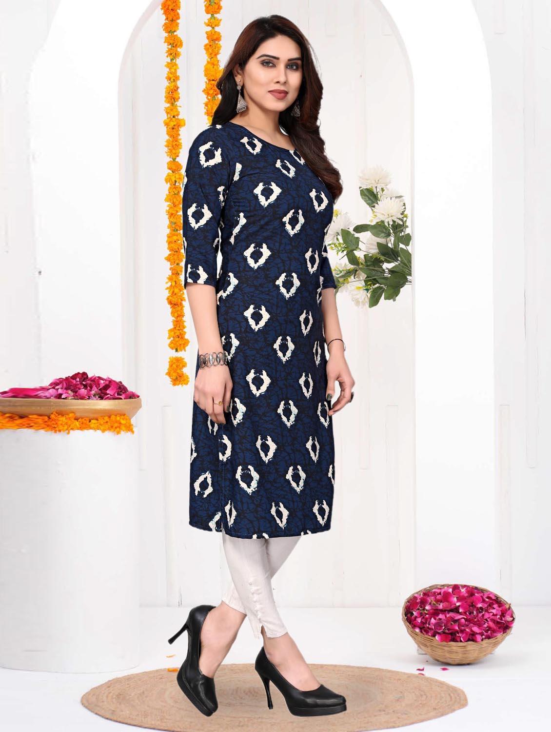 women printed three quarter sleeve straight kurta - 21965925 - Standard Image - 2
