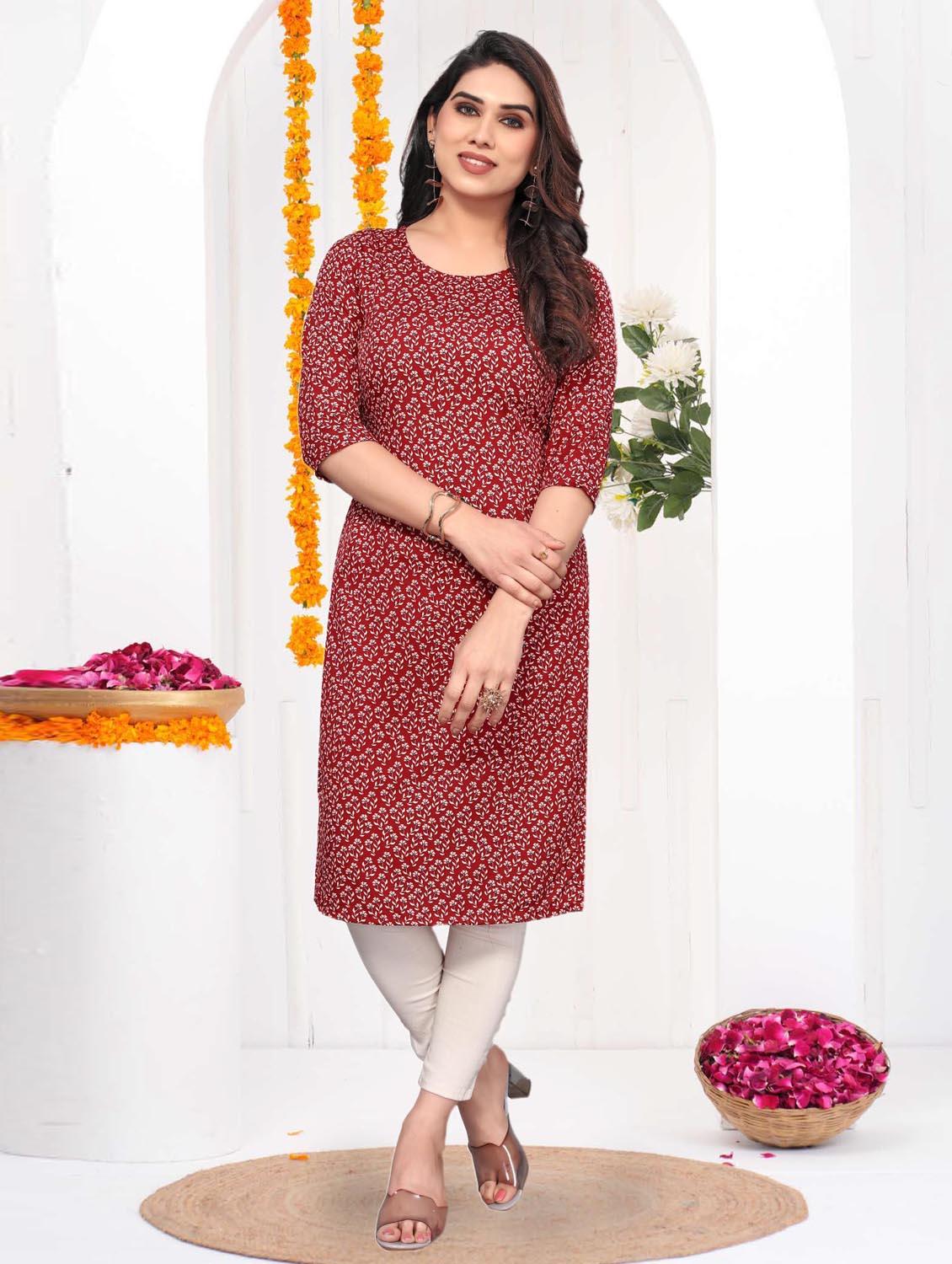 women printed three quarter sleeve straight kurta - 21965926 - Standard Image - 2