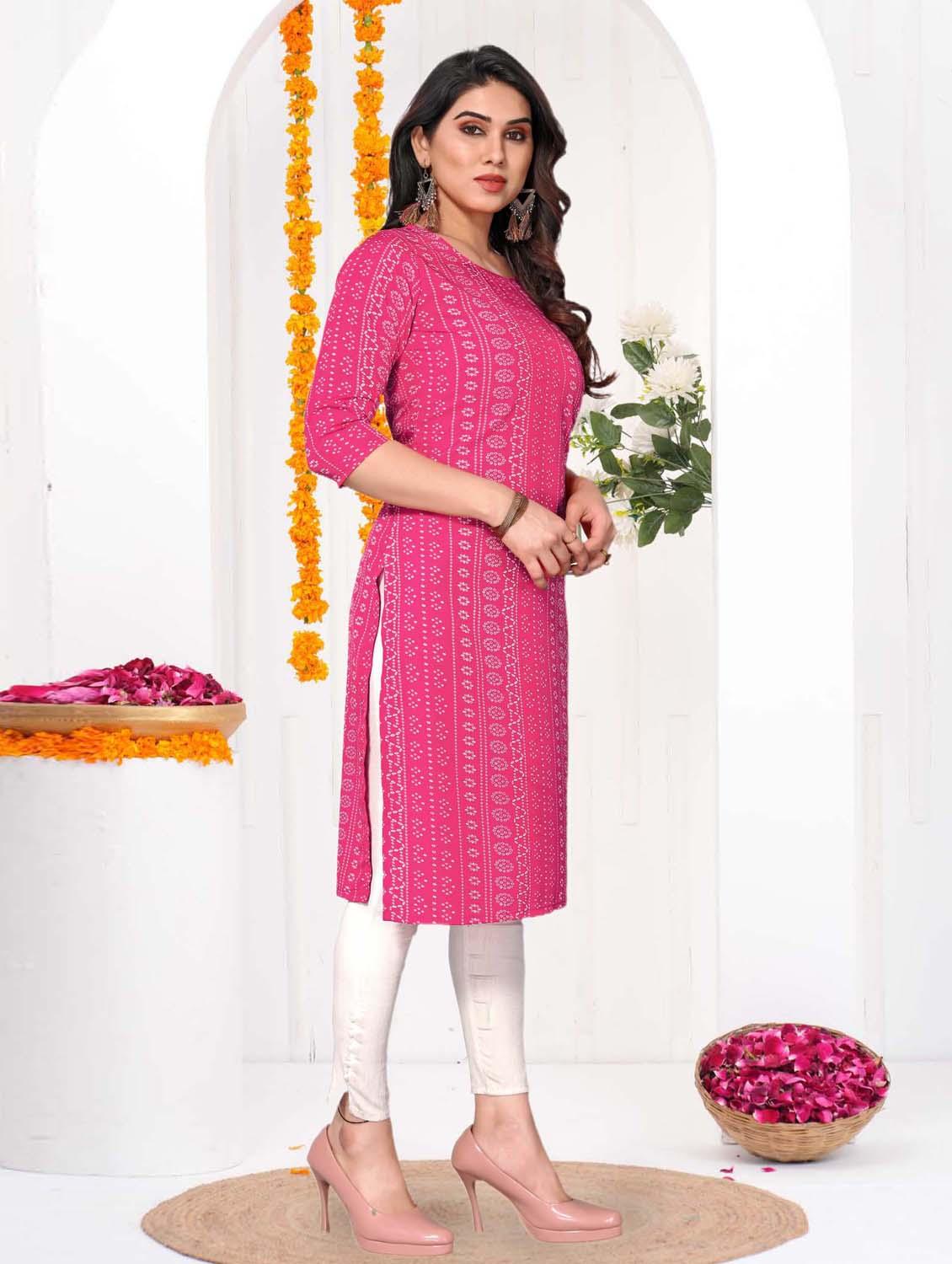 women printed three quarter sleeve straight kurta - 21965934 - Standard Image - 2